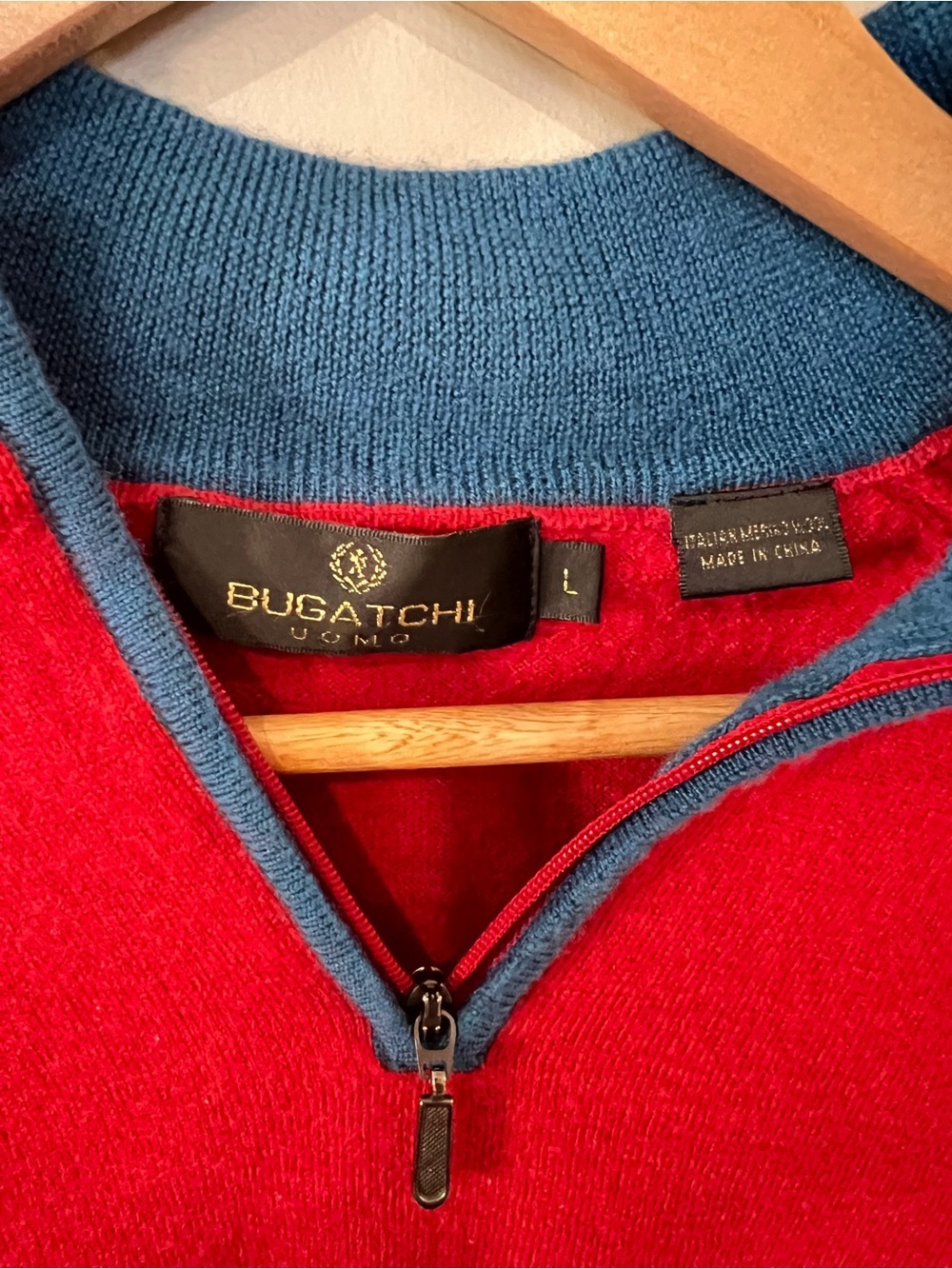 Bugatchi Uomo Red Merino Wool Quarter Zip Sweater Men’s Large - Picture 4 of 5